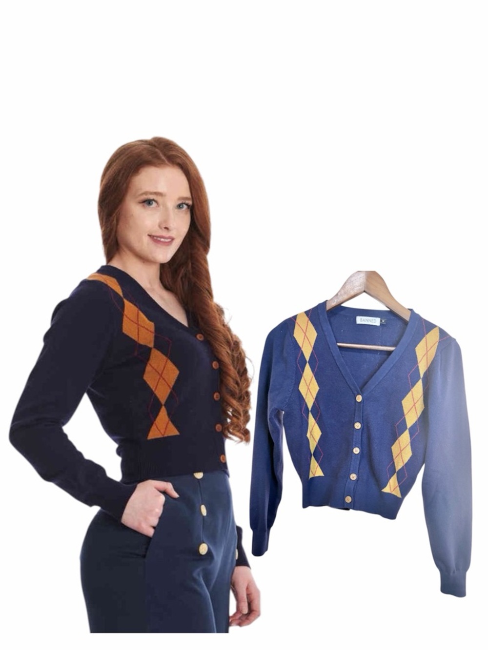 Banned Retro Argyle Crop Cardigan size Medium